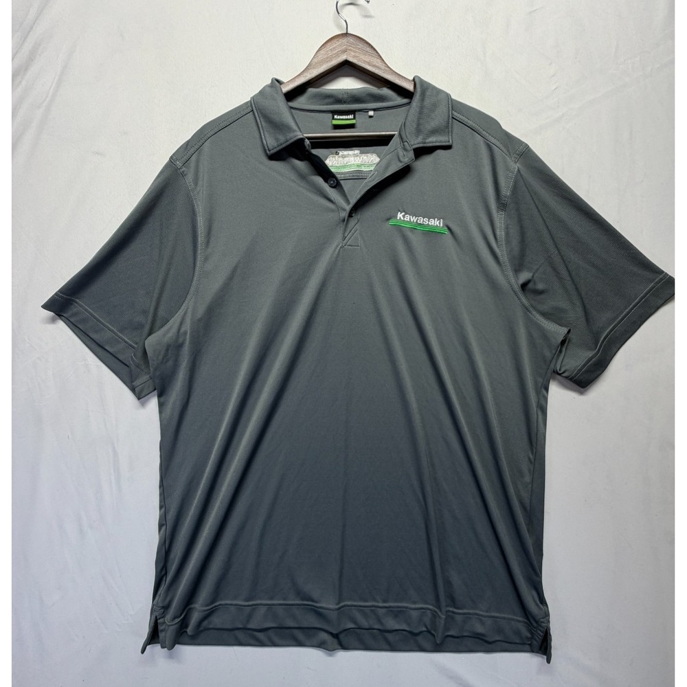 Kawasaki Polo Shirt Men's XL Gray Embroidered Logo Buttons Placket Golf Tennis